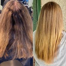 hair salon hair stylist brantford hair school before and after color colour correction transformation summer hair affordable service stylist highlights balayage near me blonde