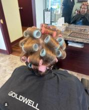 velcro rollers roller set wash and blowdry blowout volume voluminous hairstyle hairstyling hairdresser in brantford ontario walk-in appointments affordable services best hair school in town to get a hairstyling barbering aesthetics college diploma
