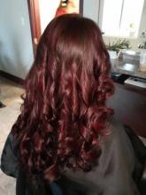purple red burgundy pink raspberry violet colour balayage ombre hair long curly curled styled hair hairstyle hairstylist hairdresser near me brantford ontario best top rated hair school of hairstyling barbering and aesthetics college diploma program 2023 hair trends