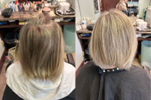 hair before and after hairstylist near me hairdresser hair stylist dresser refreshed highlights root retouch touchup blonde summer transformation 