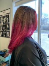pink balayage ombre fantasy colour with natural hair color brantford hair salon hair stylist near me hairdresser hair dresser fun fashion hair