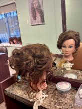 soft romantic loose tousled bun updo bridal wedding bride hairstyle brantford ontario hairstyling hairstylist college diploma education barber 